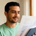 Mohit Benlliure, autónomo del Maresme, revisando la documentación de su nueva vivienda